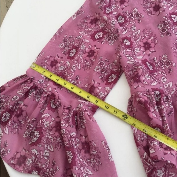 Rebellion Again,Floral Blouse Oversized Boho,Tie-Close Pink Top, Size Small - Picture 9 of 9